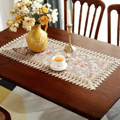 Polyester Embroidered Pink Table Mat Floral Lace Decorative Pad