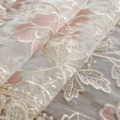 Polyester Embroidered Pink Table Mat Floral Lace Decorative Pad