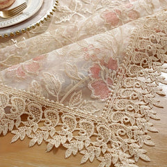 Polyester Embroidered Pink Table Mat Floral Lace Decorative Pad