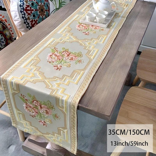 Vintage Chinese Style Flower Chenille Table Runner for Dining Party Decor