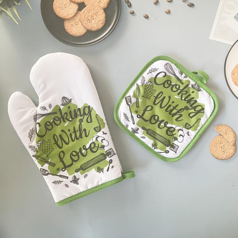 2pcs Colorful Printed Oven Mitts Heat Resistant Baking Gloves