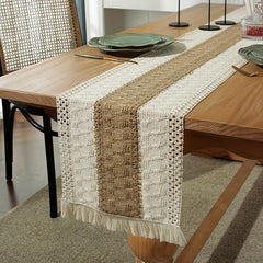 Boho Macrame Crochet Table Runner with Tassels