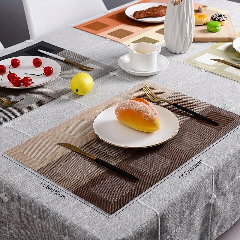 1pc Woven Teslin Placemats Contrast Washable Reusable Anti-fouling Table Mats