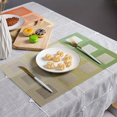 1pc Woven Teslin Placemats Contrast Washable Reusable Anti-fouling Table Mats