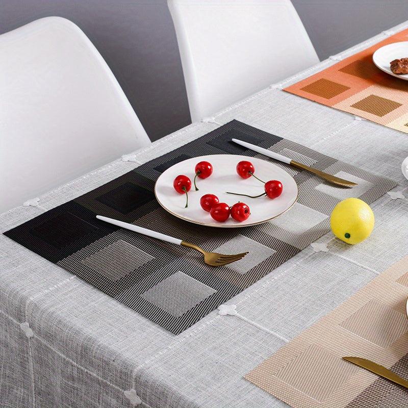 1pc Woven Teslin Placemats Contrast Washable Reusable Anti-fouling Table Mats