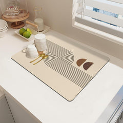 Polyester Drying Mat Geometric Printed Placemat Coffee Maker Dirty Resistant Pad