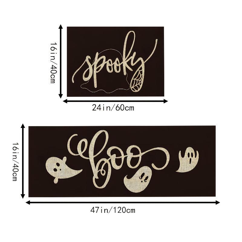 2pcs Halloween Theme Kitchen Mat Ghost Pattern Skidproof Blanket