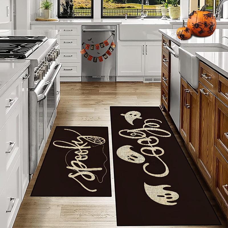 2pcs Halloween Theme Kitchen Mat Ghost Pattern Skidproof Blanket