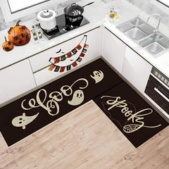 2pcs Halloween Theme Kitchen Mat Ghost Pattern Skidproof Blanket