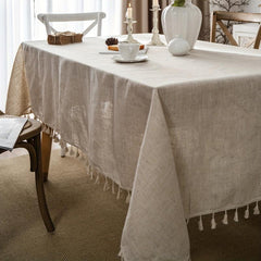 Polyester Tablecloth Beige Tassel American Solid Table Cover