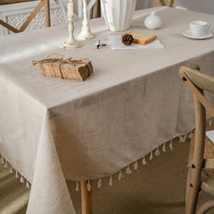 Polyester Tablecloth Beige Tassel American Solid Table Cover