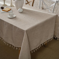 Polyester Tablecloth Beige Tassel American Solid Table Cover