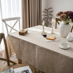 Polyester Tablecloth Beige Tassel American Solid Table Cover