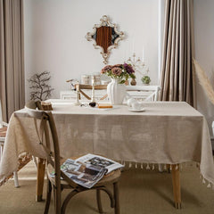 Polyester Tablecloth Beige Tassel American Solid Table Cover