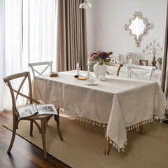 Polyester Tablecloth Beige Tassel American Solid Table Cover