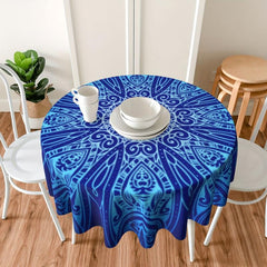 Christmas Round Fitted Tablecloth Navy Leaves 91-111 Cm Dia