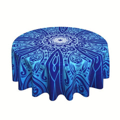 Christmas Round Fitted Tablecloth Navy Leaves 91-111 Cm Dia