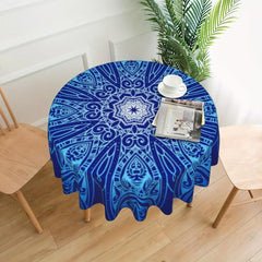 Christmas Round Fitted Tablecloth Navy Leaves 91-111 Cm Dia