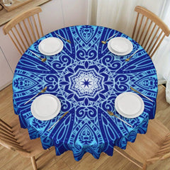 Christmas Round Fitted Tablecloth Navy Leaves 91-111 Cm Dia