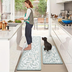 Cushioned Leaf Vine Kitchen Rug Non Slip Anti Fatigue Waterproof