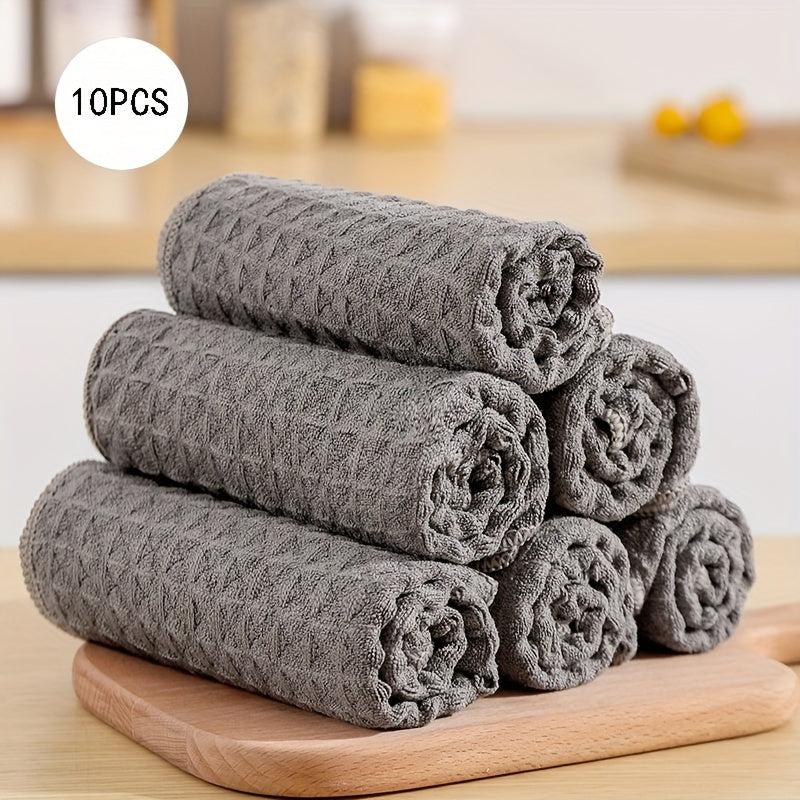 10pcs Soft Microfiber Dish Cloths Absorbent & Reusable Scouring Pads