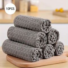 10pcs Soft Microfiber Dish Cloths Absorbent & Reusable Scouring Pads