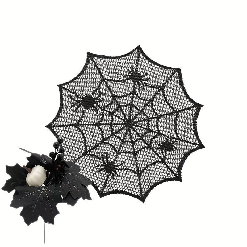 4pcs Halloween Round Placemats Lace Spider Web Dark Table Decoration