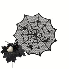 4pcs Halloween Round Placemats Lace Spider Web Dark Table Decoration