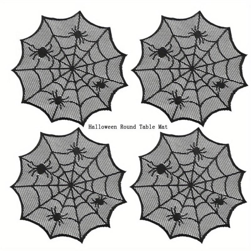 4pcs Halloween Round Placemats Lace Spider Web Dark Table Decoration