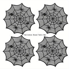 4pcs Halloween Round Placemats Lace Spider Web Dark Table Decoration