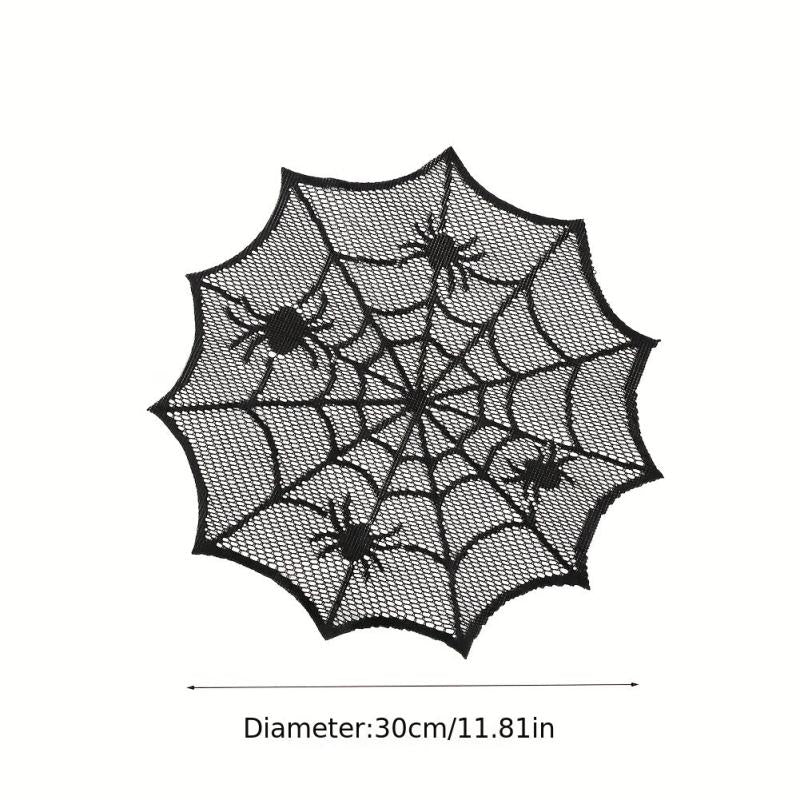 4pcs Halloween Round Placemats Lace Spider Web Dark Table Decoration