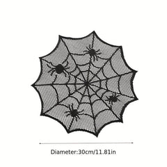 4pcs Halloween Round Placemats Lace Spider Web Dark Table Decoration