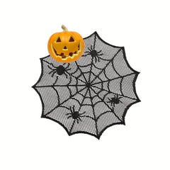 4pcs Halloween Round Placemats Lace Spider Web Dark Table Decoration