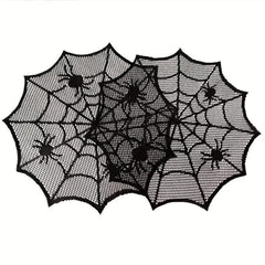 4pcs Halloween Round Placemats Lace Spider Web Dark Table Decoration