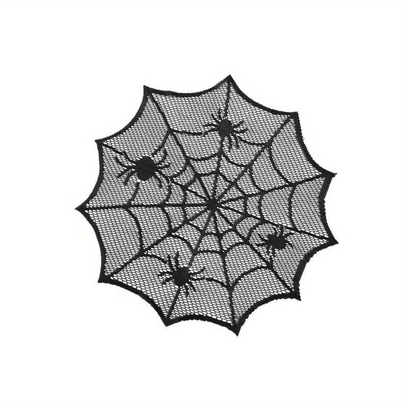 4pcs Halloween Round Placemats Lace Spider Web Dark Table Decoration