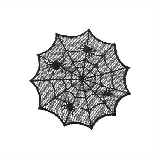 4pcs Halloween Round Placemats Lace Spider Web Dark Table Decoration