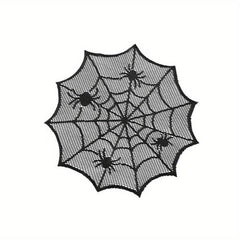 4pcs Halloween Round Placemats Lace Spider Web Dark Table Decoration