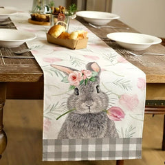 Rabbit Pattern Linen Table Runner for Dining Table