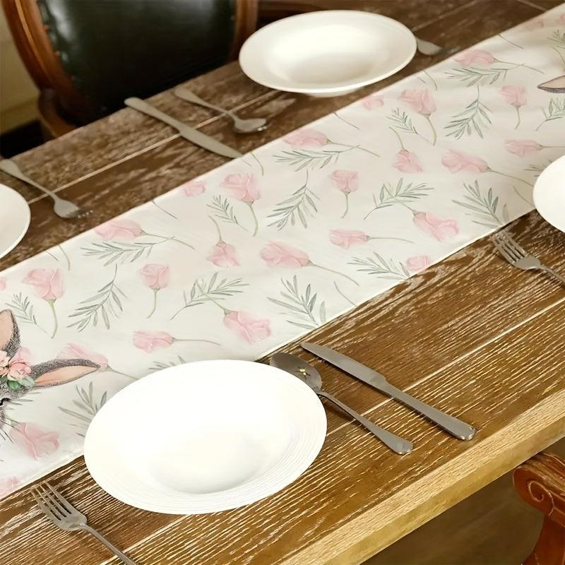 Rabbit Pattern Linen Table Runner for Dining Table
