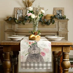Rabbit Pattern Linen Table Runner for Dining Table