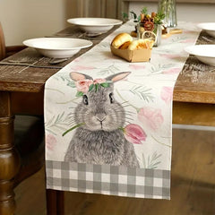 Rabbit Pattern Linen Table Runner for Dining Table