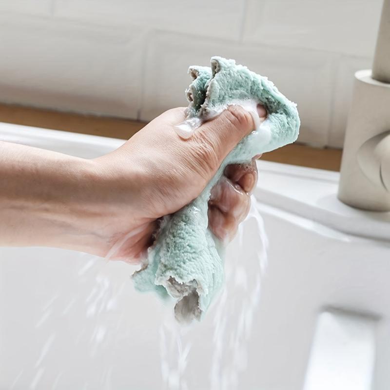 5pcs Microfiber Scouring Pads Antibacterial Dish Cloths Cleaning Brush