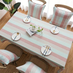 Striped Waterproof Tablecloth Mediterranean Style Rectangle