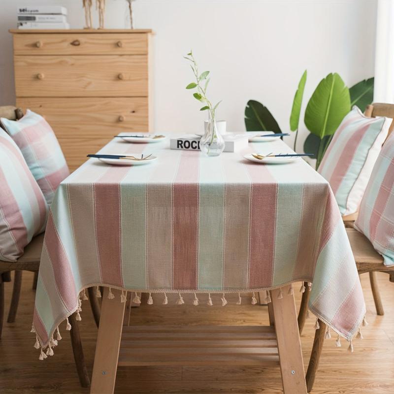 Striped Waterproof Tablecloth Mediterranean Style Rectangle