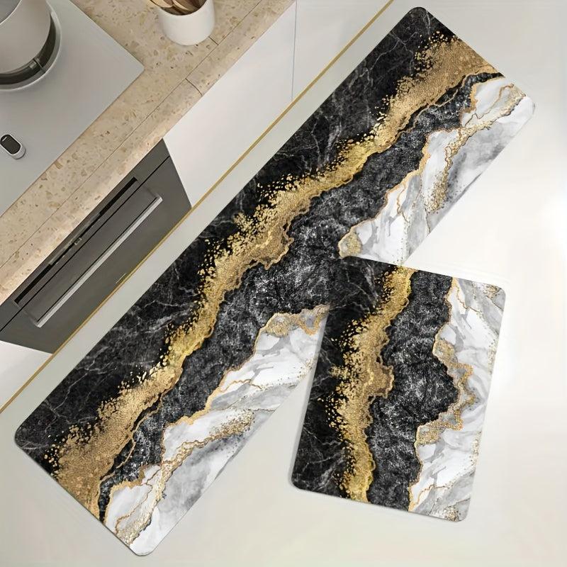 Marble Pattern Kitchen Rugs Flannel Absorbent Non Slip Cushioned Rugs