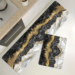 Marble Pattern Kitchen Rugs Flannel Absorbent Non Slip Cushioned Rugs