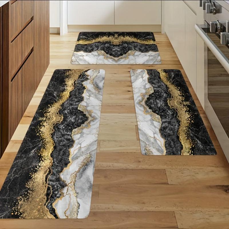 Marble Pattern Kitchen Rugs Flannel Absorbent Non Slip Cushioned Rugs