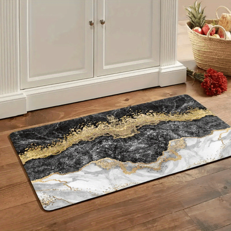 Marble Pattern Kitchen Rugs Flannel Absorbent Non Slip Cushioned Rugs