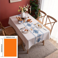 Chinese Knot Embroidered Tablecloth Viscose Table Cover Tassel Runner