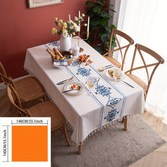 Chinese Knot Embroidered Tablecloth Viscose Table Cover Tassel Runner